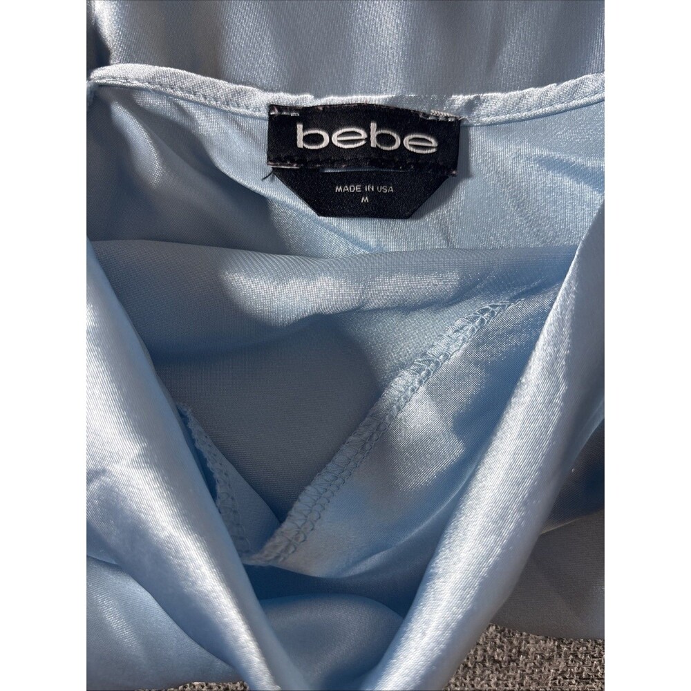 Bebe Satin Slip Dress Blue Cowl Neck Midi Spaghetti Strap Size Medium Party - Picture 6 of 9